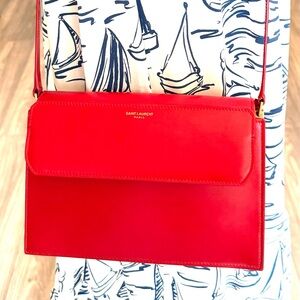 SAINT LAURENT YSL Catherine Red Leather Crossbody Shoulder Bag Made In Italy